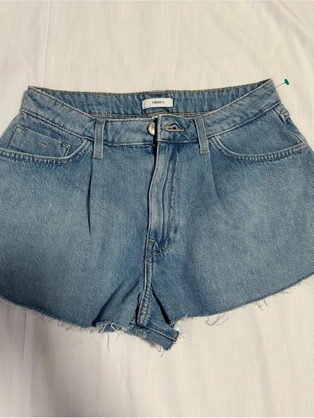Forever 21 Medium Blue Distressed High-Rise Denim Shorts